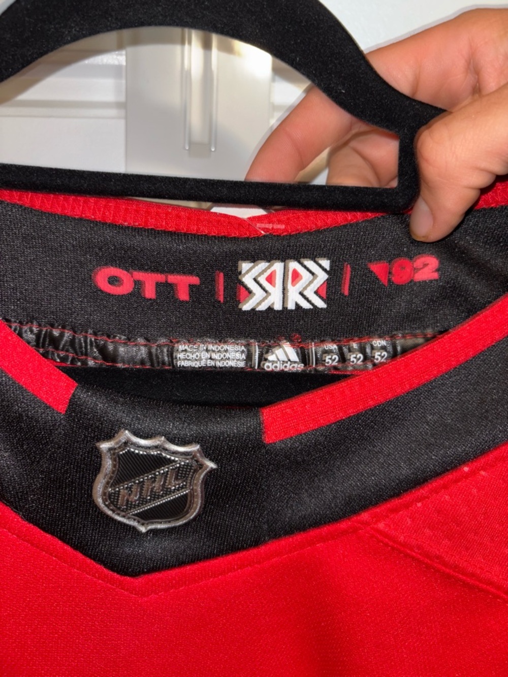 adidas Black and Red Men's NHL Hockey Jersey with Silver Shield